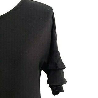 John Paul Richard Women's Solid Bell Sleeve Jewel Neck Peasant Evening Top Black Size Medium