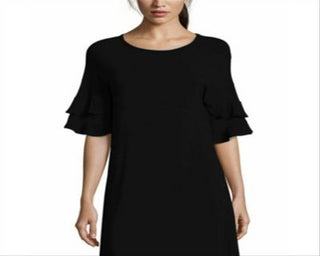 John Paul Richard Women's Solid Bell Sleeve Jewel Neck Peasant Evening Top Black Size Medium