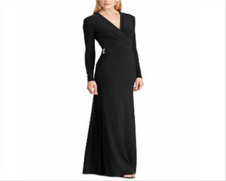 Ralph Lauren Women's Rowenah Surplice Pintuck Formal Dress Black Size 4