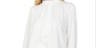 Calvin Klein Women's Mock-Neck Ruffled-Front Top White Size Large