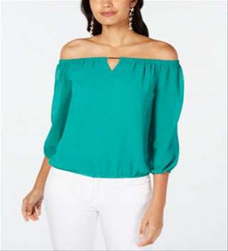 Thalia Sodi Women's Off-The-Shoulder Keyhole Blous Untamed Teal Size M