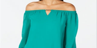 Thalia Sodi Women's Off-The-Shoulder Keyhole Blous Untamed Teal Size M