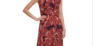 Tommy Hilfiger Women's Jersey Printed MIDI Dress Red Size 8