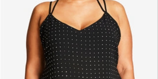 City Chic Women's Trendy Strappy Metallic Stud Tank Top Black Size -XS