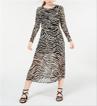 Rosie Harlow Junior's Mesh Zebra MIDI Dress Brown Size X-Small