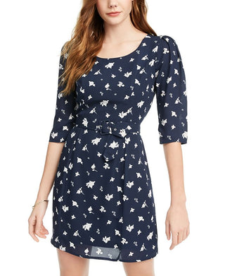 Trixxi Women's Floral Print Daytime Shift Dress Blue Size XX-Large