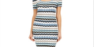 Almost Famous Junior's Chevron MIDI Sweater Dress Blue Size XX-Small