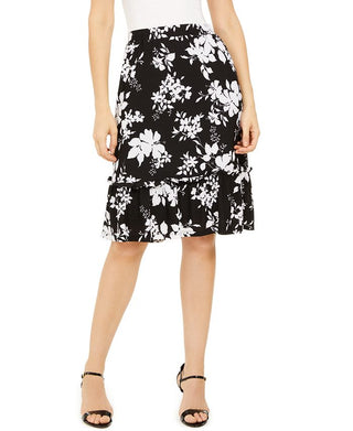 Michael Kors Women's Floral Knee Length Peasant Skirt Black Size X-Small