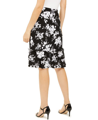 Michael Kors Women's Floral Knee Length Peasant Skirt Black Size X-Small