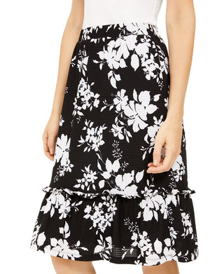 Michael Kors Women's Floral Knee Length Peasant Skirt Black Size X-Small