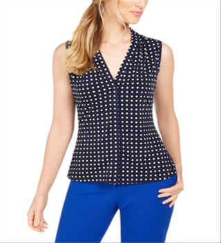 Calvin Klein Women's Dot Print V Neck Top Blue Size Small