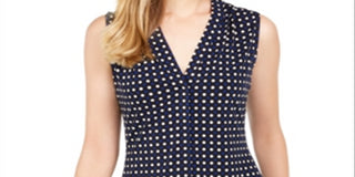 Calvin Klein Women's Dot Print V Neck Top Blue Size Small