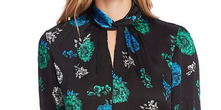 Vince Camuto Women's Floral Lagoon Twist Neck Blouse Black Size X-Small