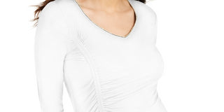 Thalia Sodi Women's Cinch-Front Rhinestone Top  White Size Small