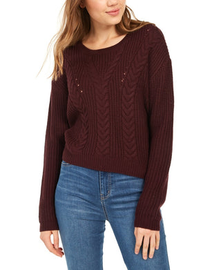 Crave Fame Women's Lace-Up Back Cable Sweater Purple Size Small