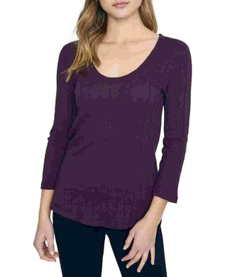 Sanctuary Women's Purple Textured 3/4 Sleeve Scoop Neck T-Shirt Top Purple Size X-Small