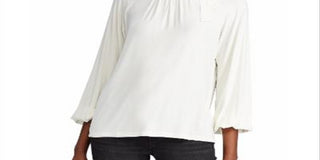 Ralph Lauren Women's Tie Neck Jersey Top White Size Petite S
