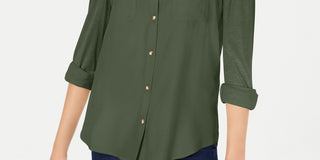 Ultra Flirt Junior's Mixed Media Utility Shirt Green Size Large