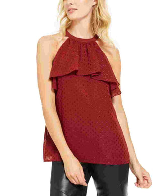 Michael Kors Women's Embellished Sleeveless Halter Blouse Top Red Size Medium
