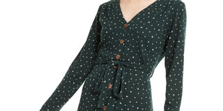Monteau Women's Dot Wrap Dress Green Size Petite X-Large