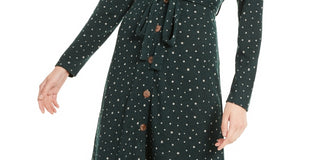 Monteau Women's Dot Wrap Dress Green Size Petite X-Large