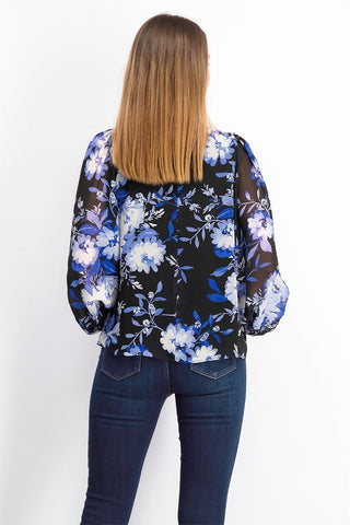 Calvin Klein Women's Floral-Print Blouson Top Charcoal Size X-Small