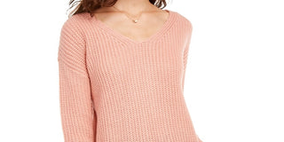 Ultra Flirt Juniors' Lace-Up Back Sweater Purple Size Medium
