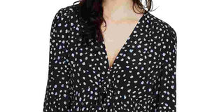 Sanctuary Women's Black Speckle Long Sleeve V Neck Top Black Size Small