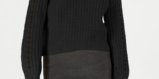 Embossed Women's Chunky Mock-Neck Sweater Black Size Medium