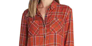 Sanctuary Women's New Generation Plaid Boyfriend Blouse Orange Size Small