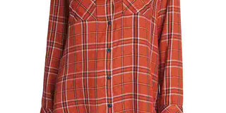 Sanctuary Women's New Generation Plaid Boyfriend Blouse Orange Size Small