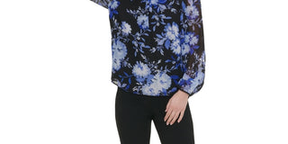 Calvin Klein Women's Floral Print Blouson Top Charcoal Size Small