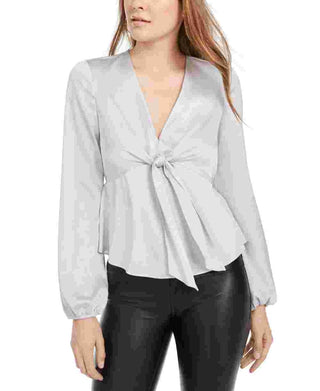 Guess Women's Marlii Tie Front Top Gray Size Medium