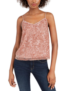 Leyden Women's Embroidered Spaghetti Strap V Neck Tank Top Pink Size X-Large