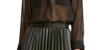 Rachel Roy Women's Sheer Studded Long Sleeve Collared Tunic Top Black Size Large