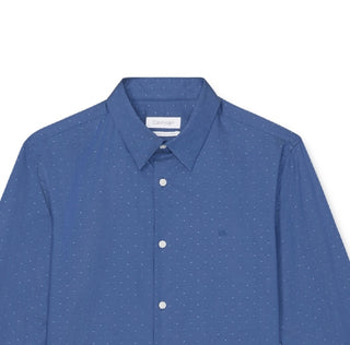 Calvin Klein Men's Regular Fit Stretch Textured Dot Dobby Shirt Blue Size Medium