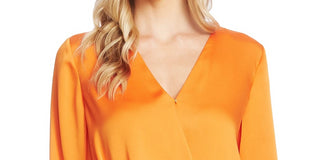 Vince Camuto Women's Long Sleeve V Neck Top Orange Size Large