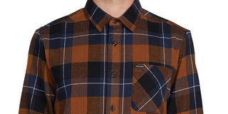 Volcom Men's Caden Plaid Long Sleeve Bison Brown Size Small