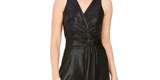 Taylor Women's Textured Shimmering Sleeveless V Neck Evening Jumpsuit Black Size 14