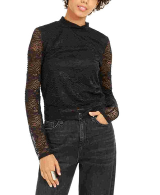 Crave Fame Juniors' Lace Mock-Neck Top Black Size Large