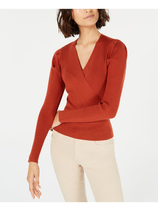 Lucy Paris Women's Pouf V Neck Wrap Sweater Orange Size X-Small