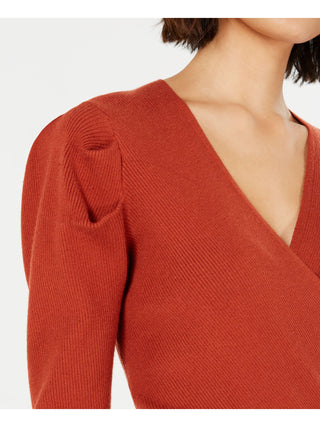 Lucy Paris Women's Pouf V Neck Wrap Sweater Orange Size X-Small