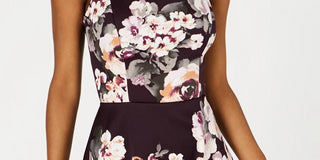 Trixxi Women's Layered Floral Lace Slit Back Spaghetti Strap Square Neck Mini A Line Evening Dress Purple Size 7