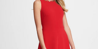 DKNY Women's Sleeveless Jewel Neck Knee Length Fit Flare Wear To Work Dress Red Size 4