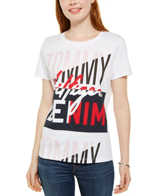 Tommy Hilfiger Women's Colorblocked Logo Cotton T-Shirt White Size Small