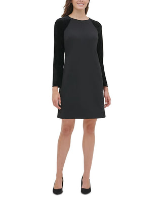 Tommy Hilfiger Women's Black Zippered Long Sleeve Jewel Neck Above The Knee Sheath Dress Black Size 16