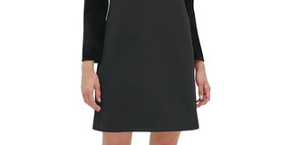 Tommy Hilfiger Women's Black Zippered Long Sleeve Jewel Neck Above The Knee Sheath Dress Black Size 16