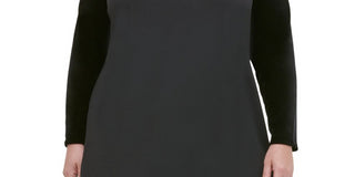 Tommy Hilfiger Women's Long Sleeve Jewel Neck Above the Knee Shift Dress Black Size 14W
