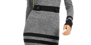 BCX Women's Block Long Sleeve Jewel Neck Short Body Con Dress Gray Size Medium