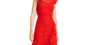 Monteau Women's Ruffled Lace Dress Red Size Petite X-Large